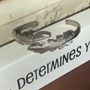 Silver 2 Cross Feather Cuff Bracelet